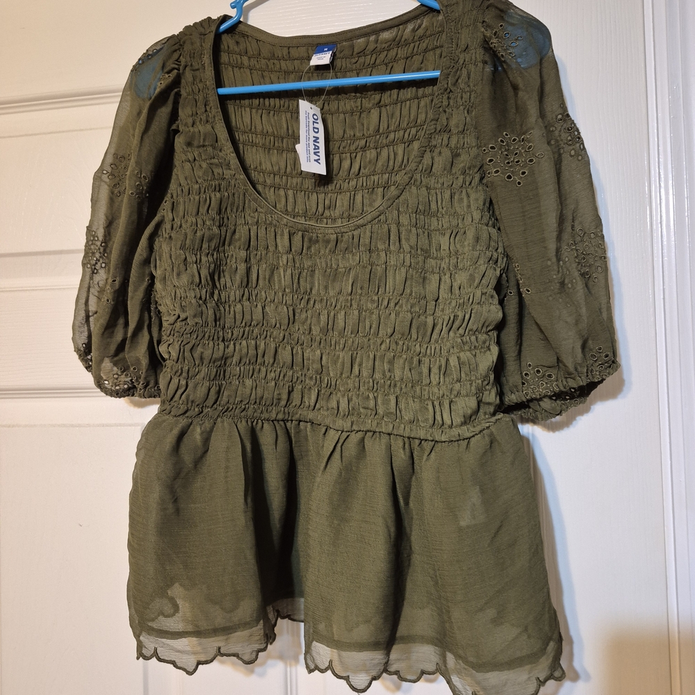 Olive Green Blouse with Embroidered Details